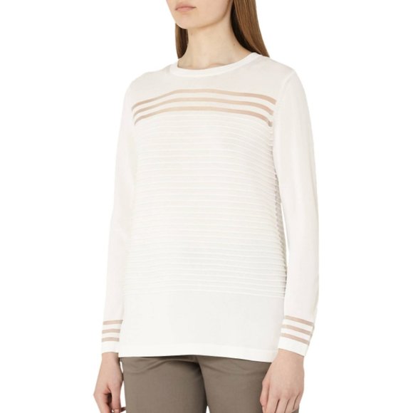 Reiss Corinne Sheer Stripe Sweater in Off White - Picture 3 of 5